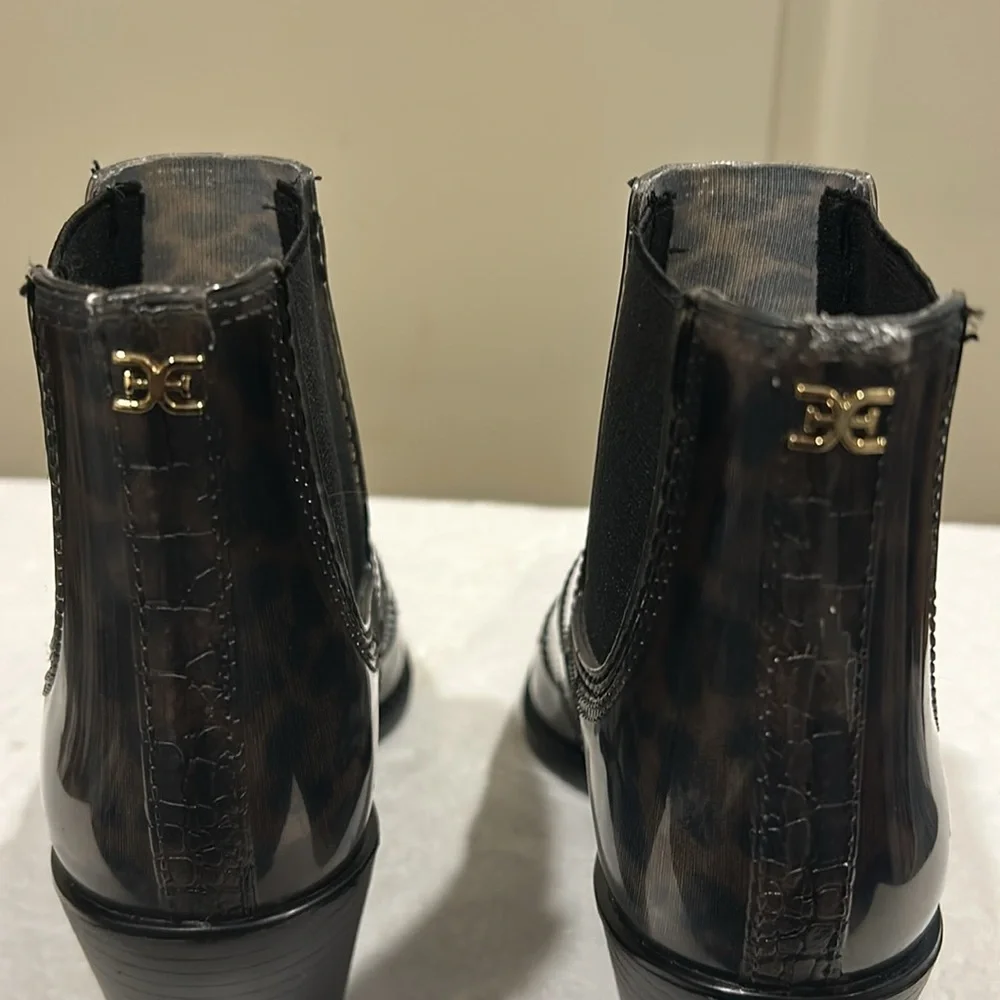 Sam Edelman animal print slip in Winona rubber cowboy ankle Rain Boots size 7